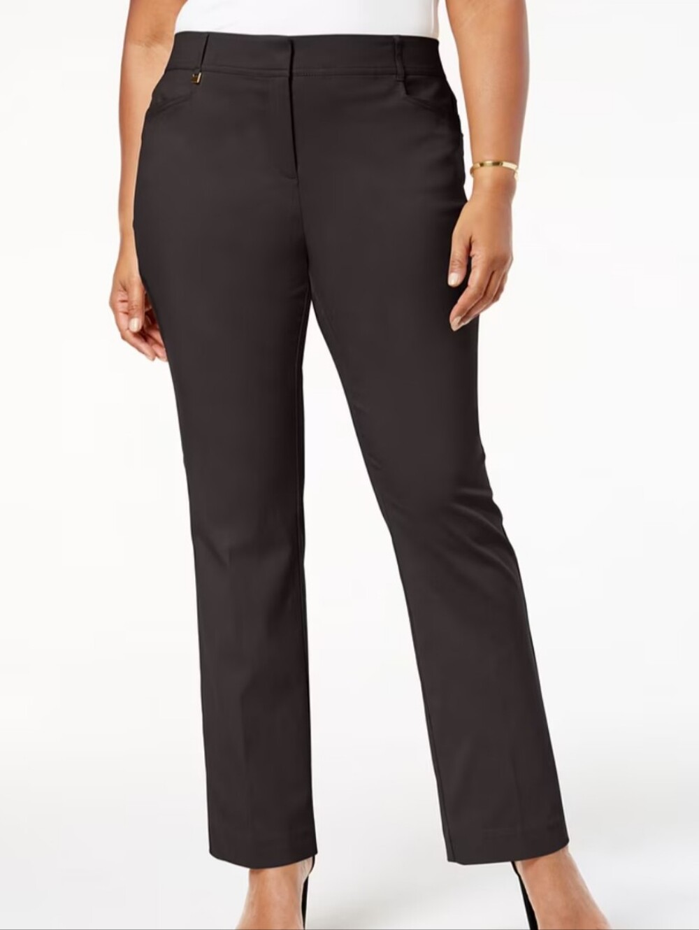 JM Collection Slim Leg Comfort Waistband Curvy Fit Black/Dark Gray Trousers NWT